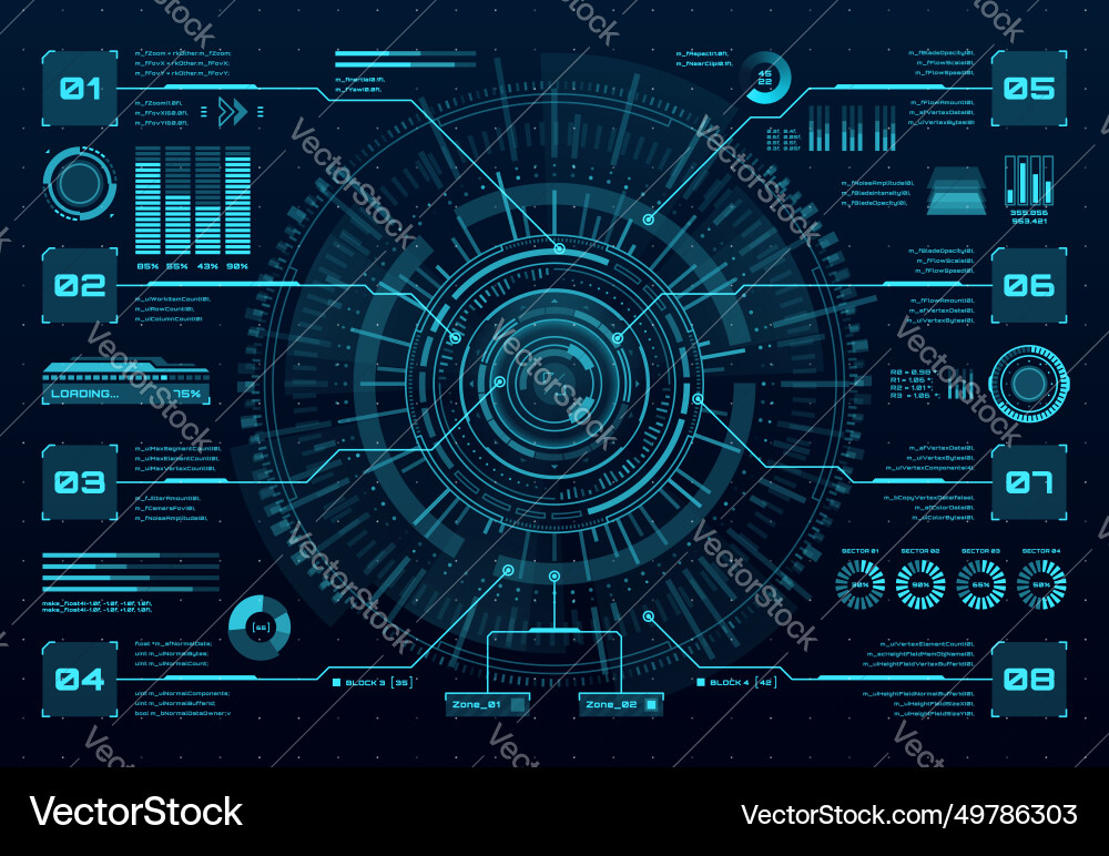 Hud data screen digital dashboard interface panel Hud data screen digital dashboard interface panel vector image