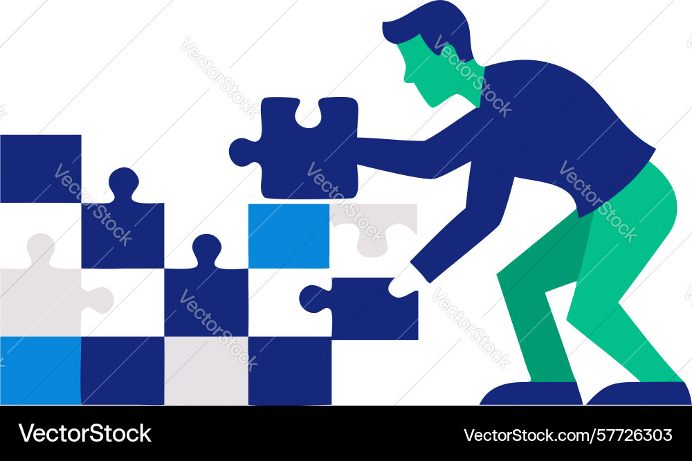 Person assembling large jigsaw puzzle for problem vector image