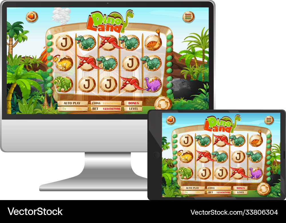 Dinosaur game on computer screen Dinosaur game on computer screen vector image