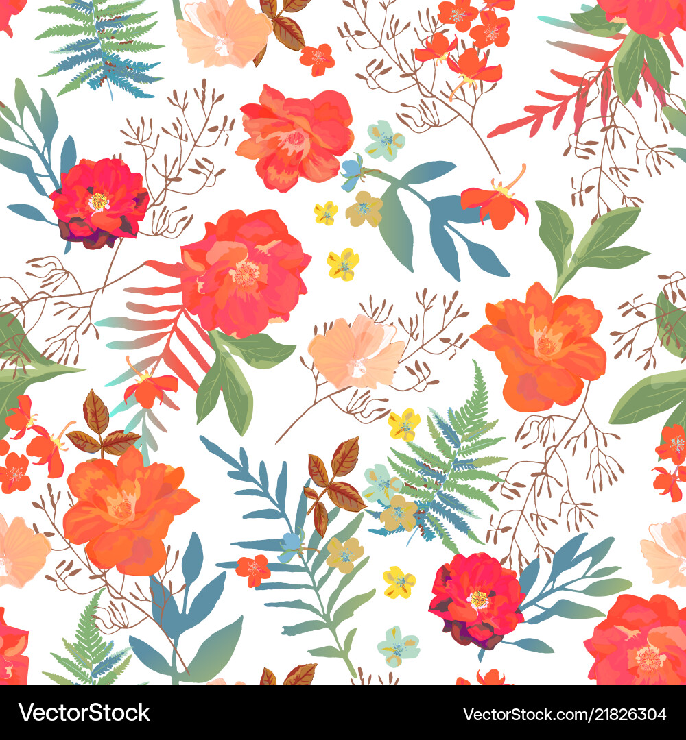 Floral Seamless Pattern - Roses & Ferns vector image