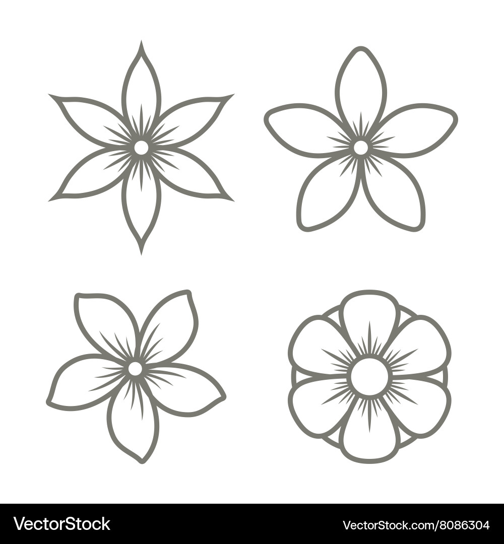 Jasmine flower icons set on white background Vector Image