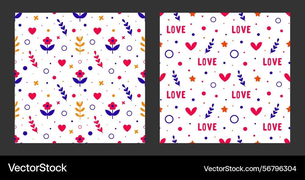 Set of romantic seamless patterns with colorful Set of romantic seamless patterns with colorful vector image