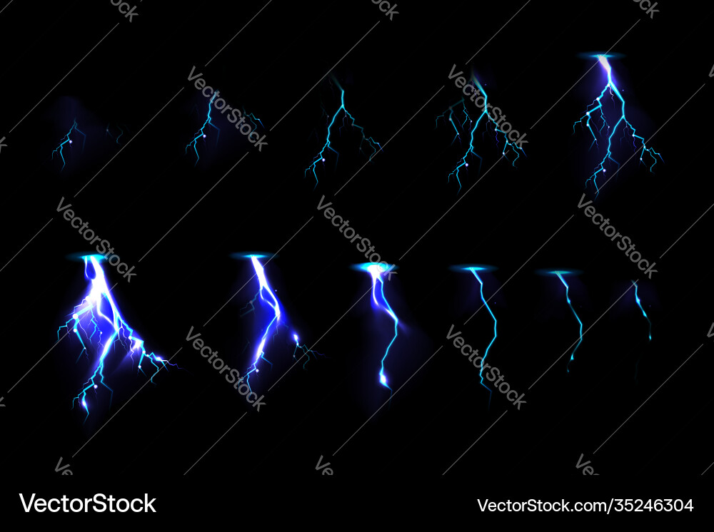 Sprite sheet with lightnings for game animation Sprite sheet with lightnings for game animation vector image