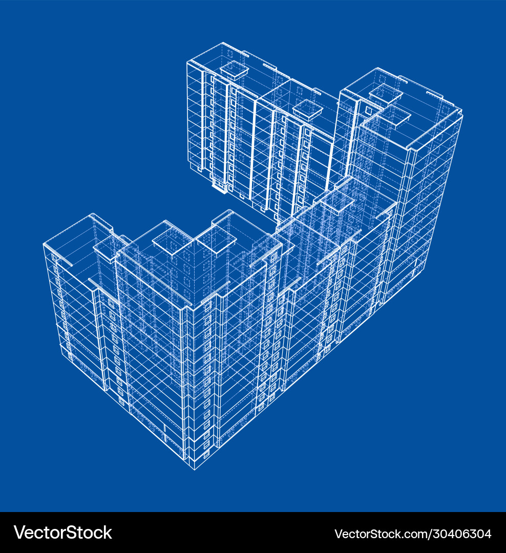 Wire-frame model a multi-storey building Vector Image