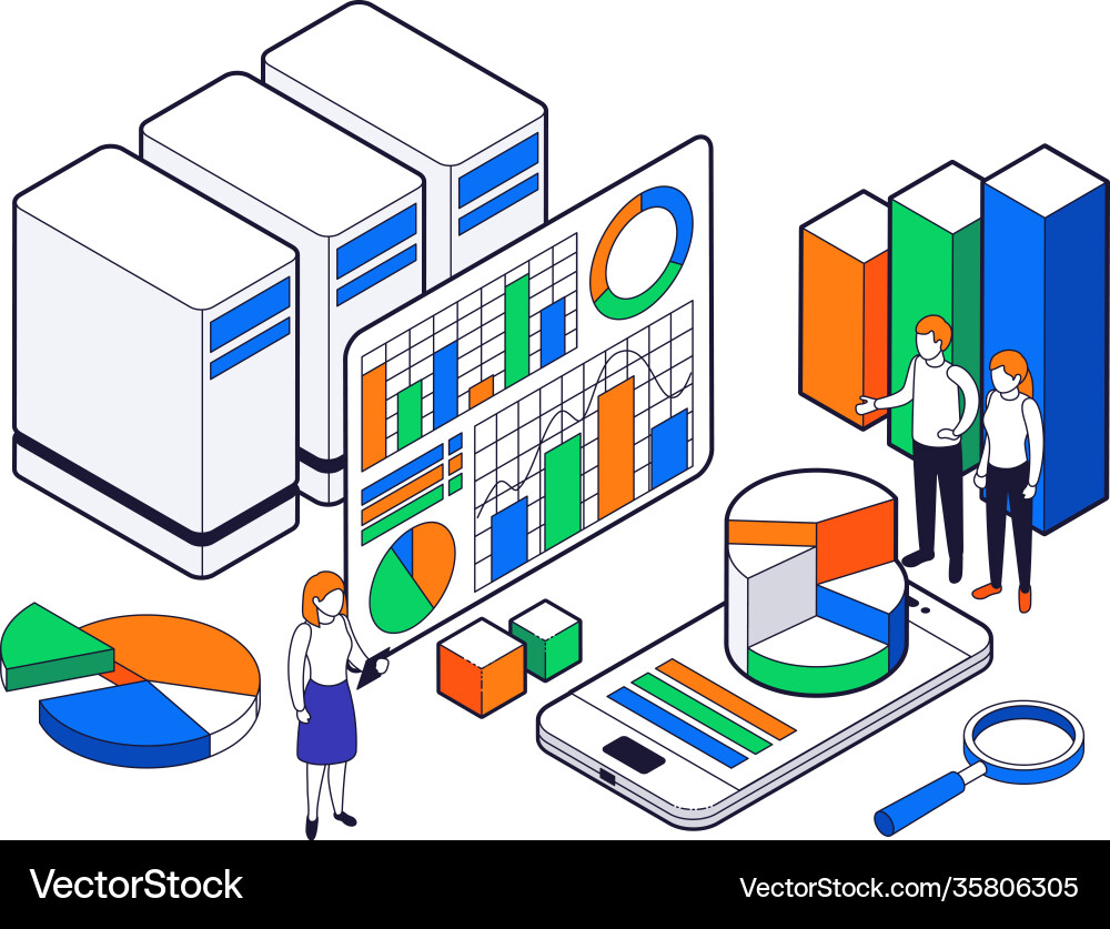 Big data science analysis isometric icon set Big data science analysis isometric icon set vector image