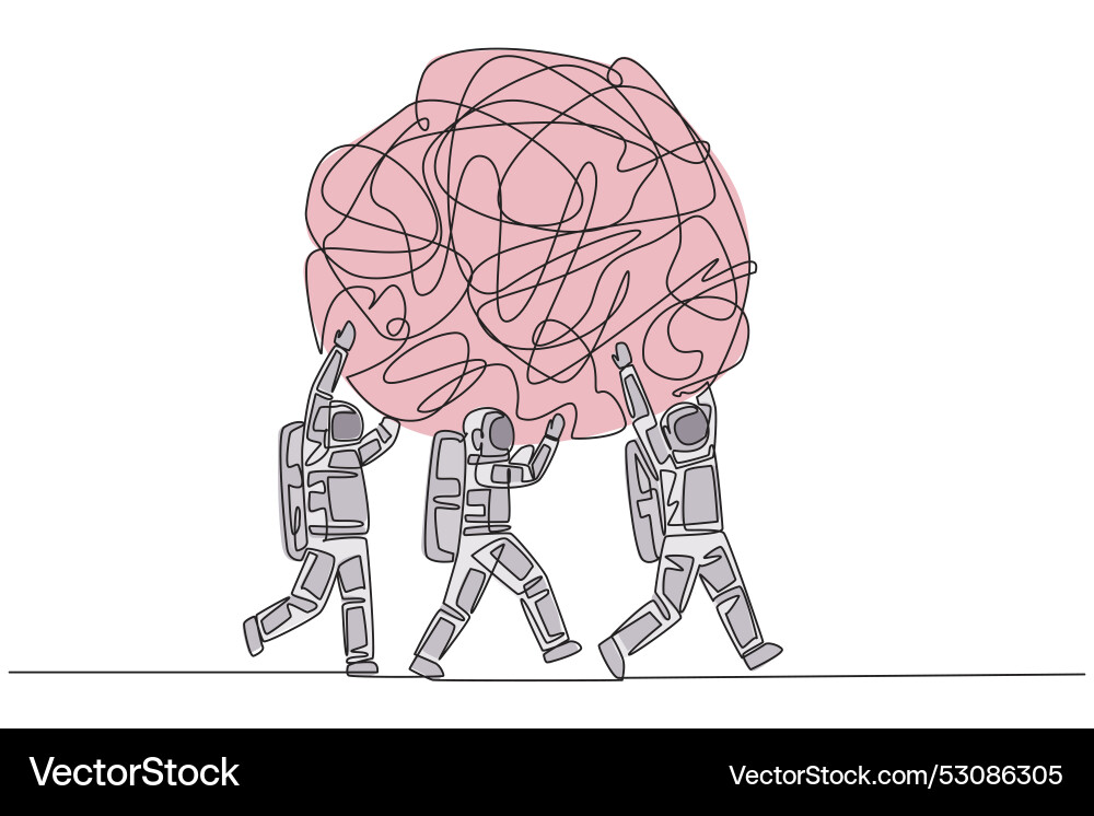 Continuous one line drawing group of astronauts Continuous one line drawing group of astronauts vector image