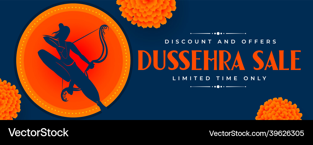 Happy dussehra sale banner with realistic flowers Vector Image