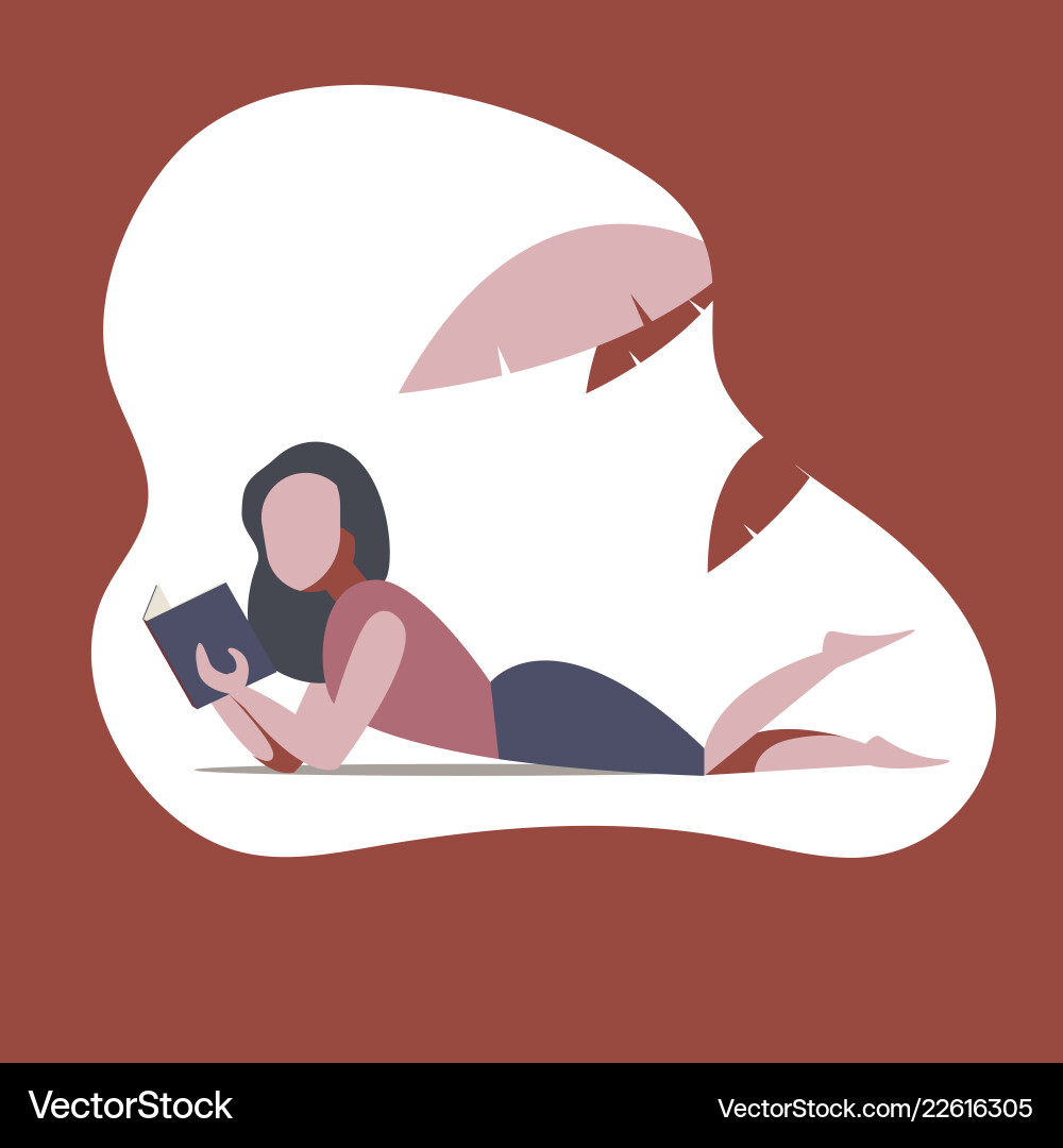 Relaxing girl lying and reading book Relaxing girl lying and reading book vector image