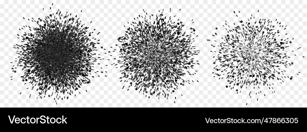 Set of exploded particles in black Set of exploded particles in black vector image