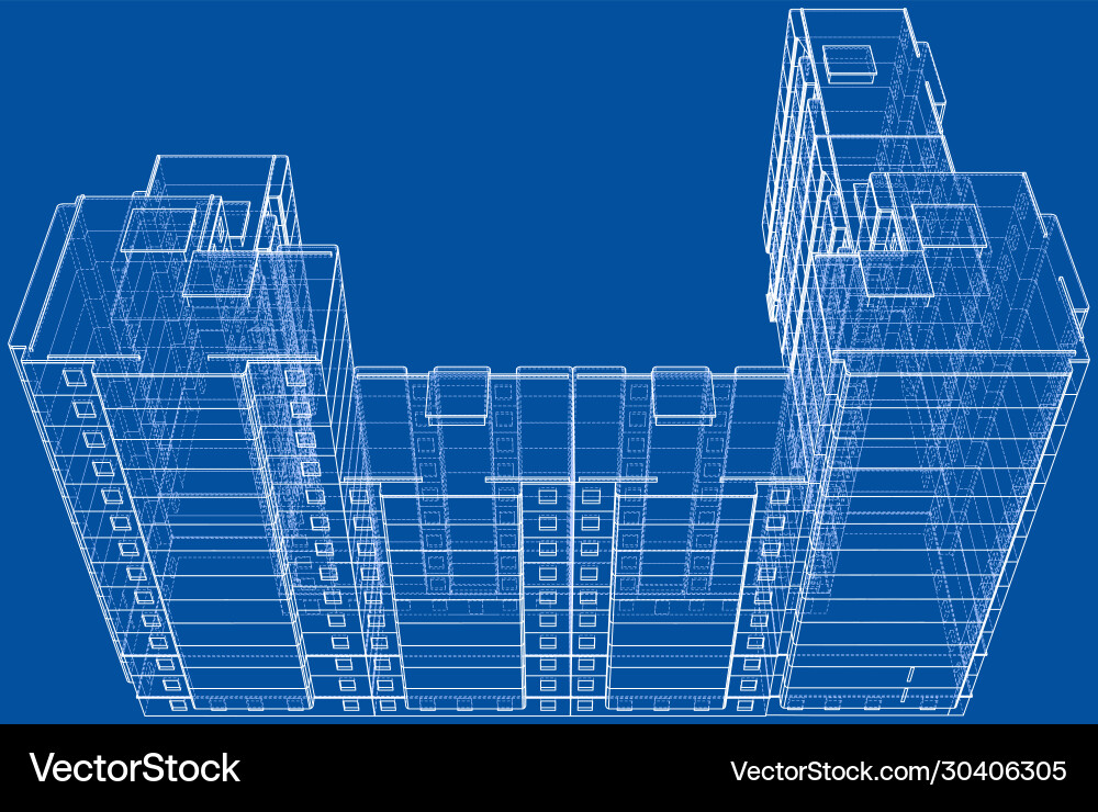 Wire-frame model a multi-storey building Vector Image