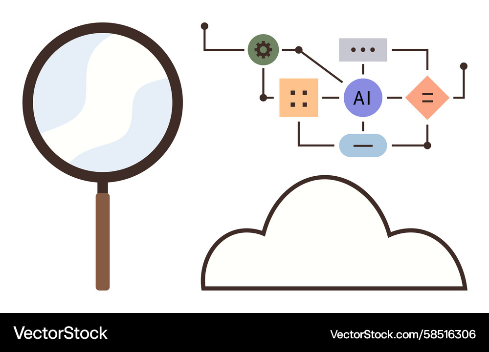 AI Data Flow & Cloud Exploration Vector Image
