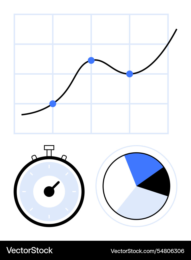 Business metrics with line graph stopwatch Business metrics with line graph stopwatch vector image
