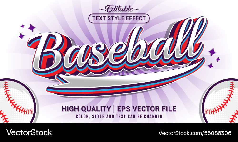 Editable text style effect - baseball Royalty Free Vector