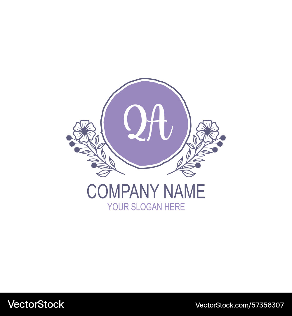 Minimalist hand drawn qa initial logo with floral Vector Image