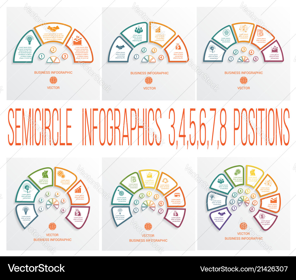 Semicircles infographics templates 3 4 5 6 7 8 Semicircles infographics templates 3 4 5 6 7 8 vector image