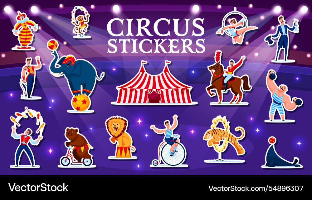 Shapito circus performer characters stickers pack Vector Image