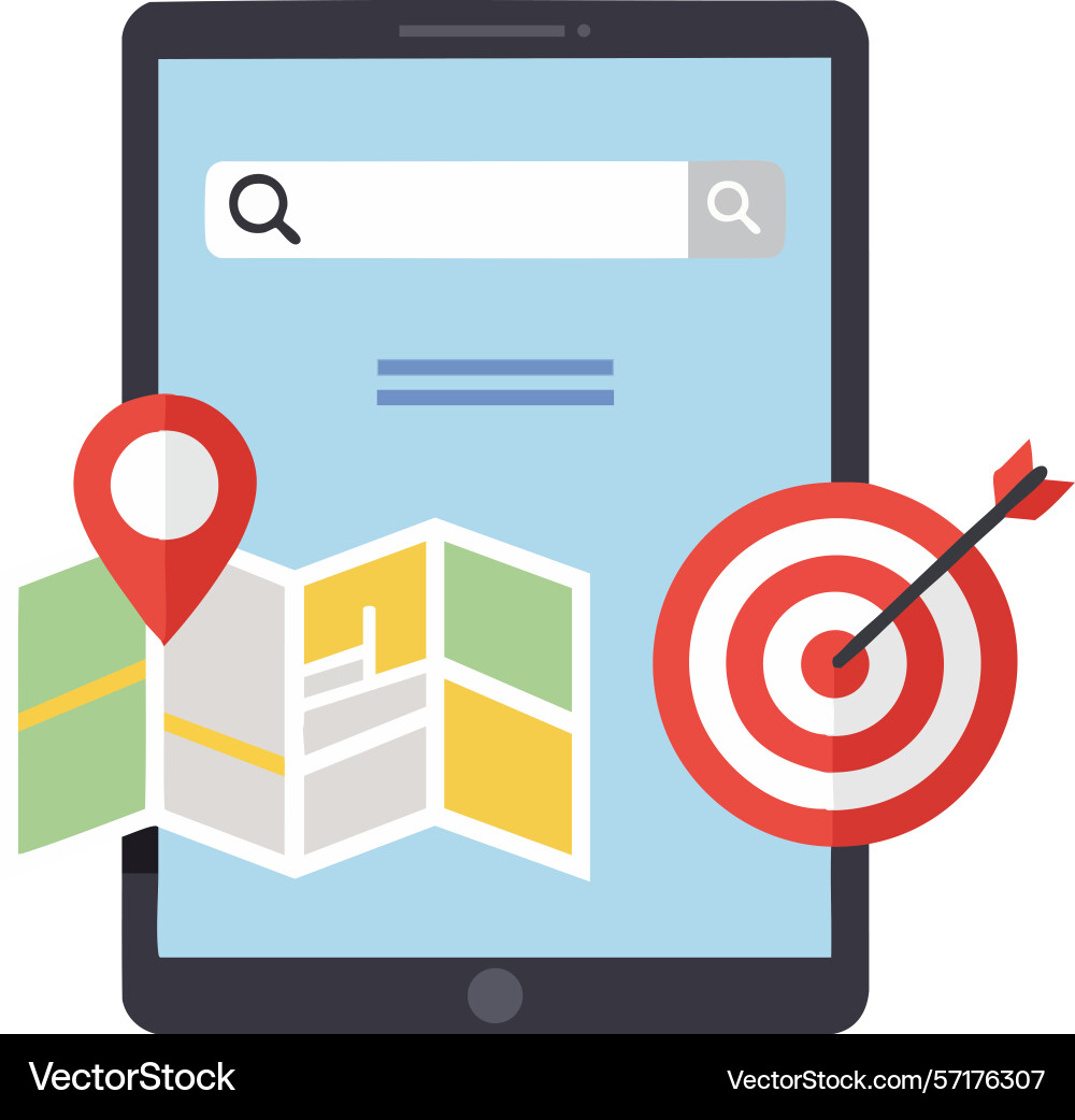 Tablet with location map and target arrow Tablet with location map and target arrow vector image