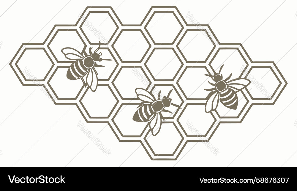 Two bees on honeycomb pattern design generative Vector Image