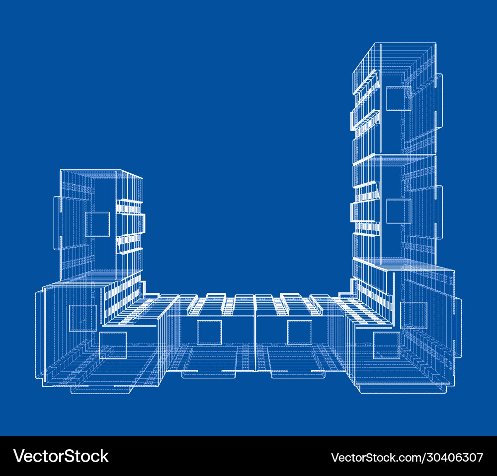 Wire-frame model a multi-storey building vector image