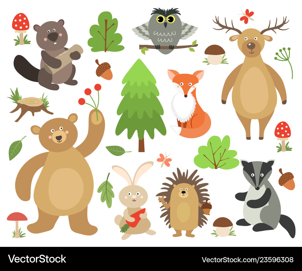 Adorable Woodland Animals vector image