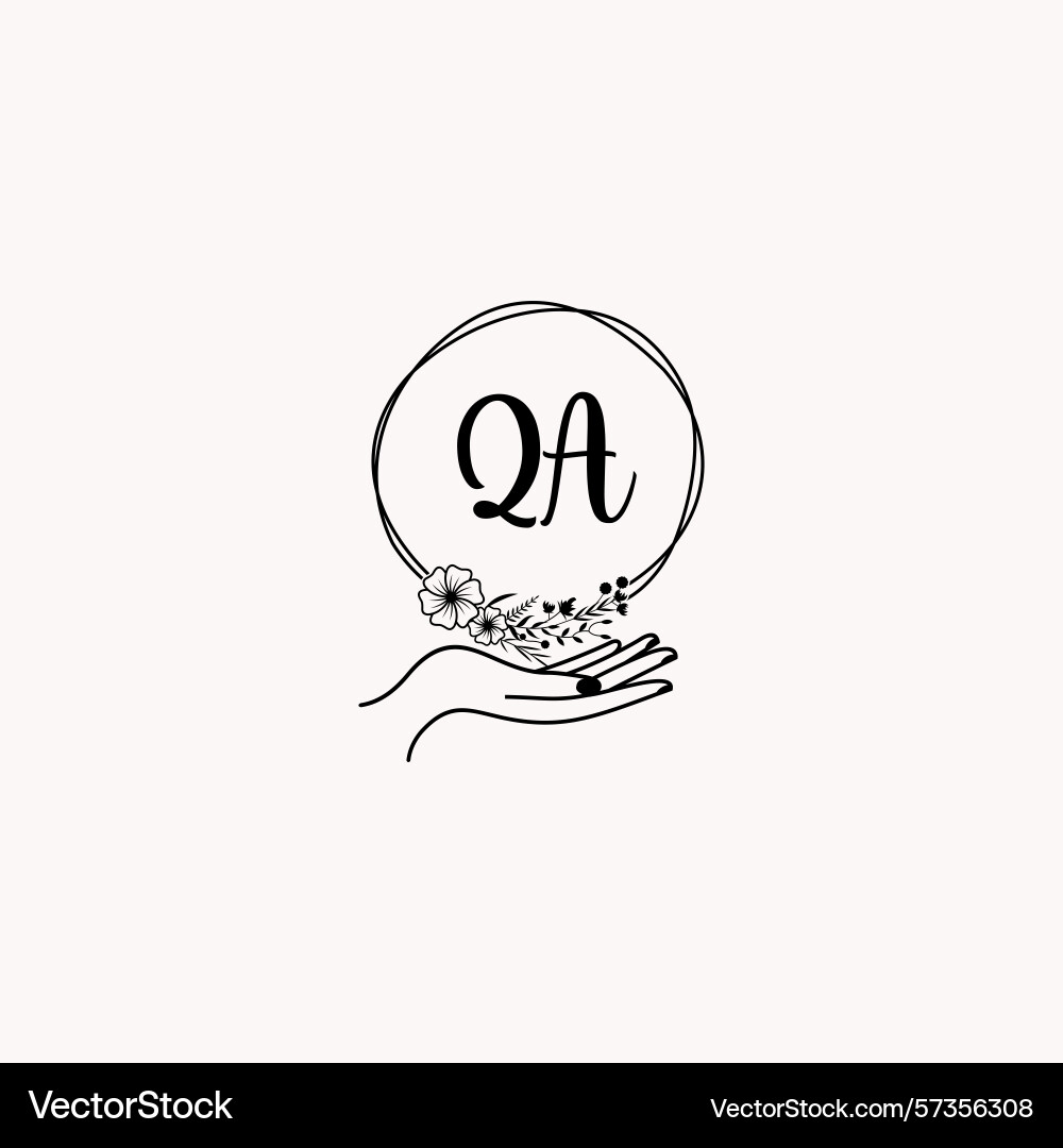 Minimalist hand drawn qa initial logo with floral Minimalist hand drawn qa initial logo with floral Vector Image