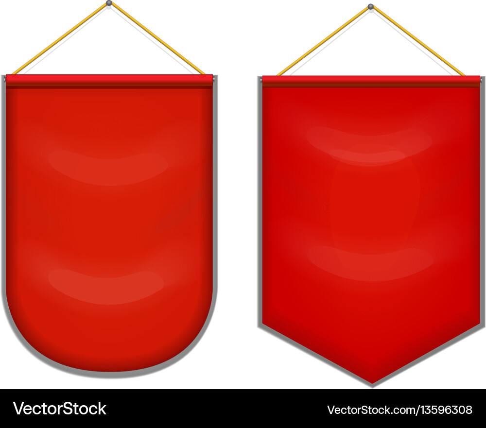 Red pennant hanging on the wall mockup Red pennant hanging on the wall mockup vector image