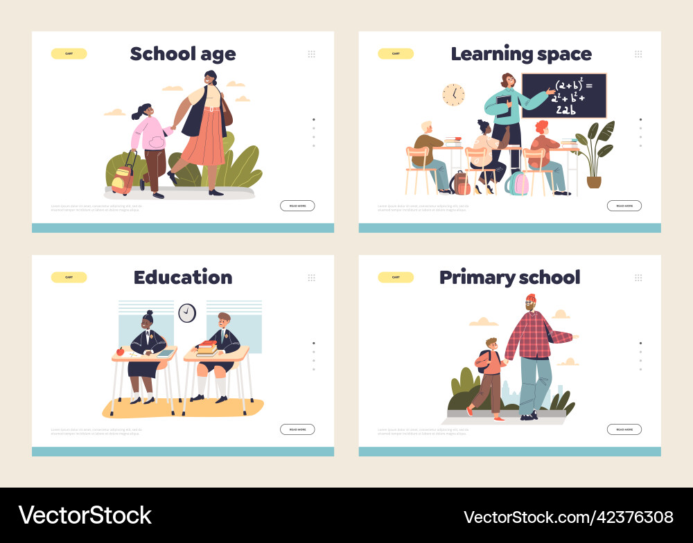 Schoolchildren concept of landing pages set Schoolchildren concept of landing pages set vector image