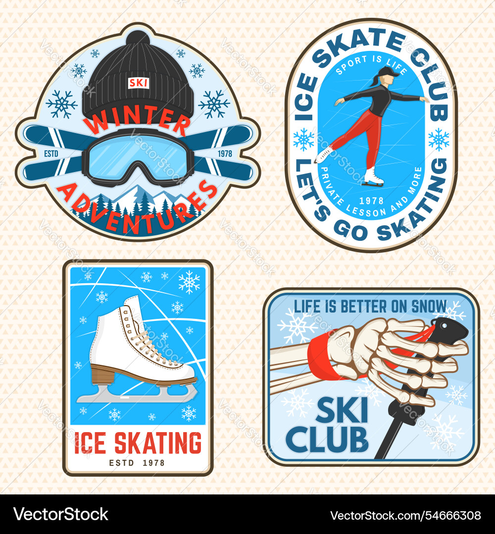Set of ski and ice skate sport retro badge Set of ski and ice skate sport retro badge Vector Image