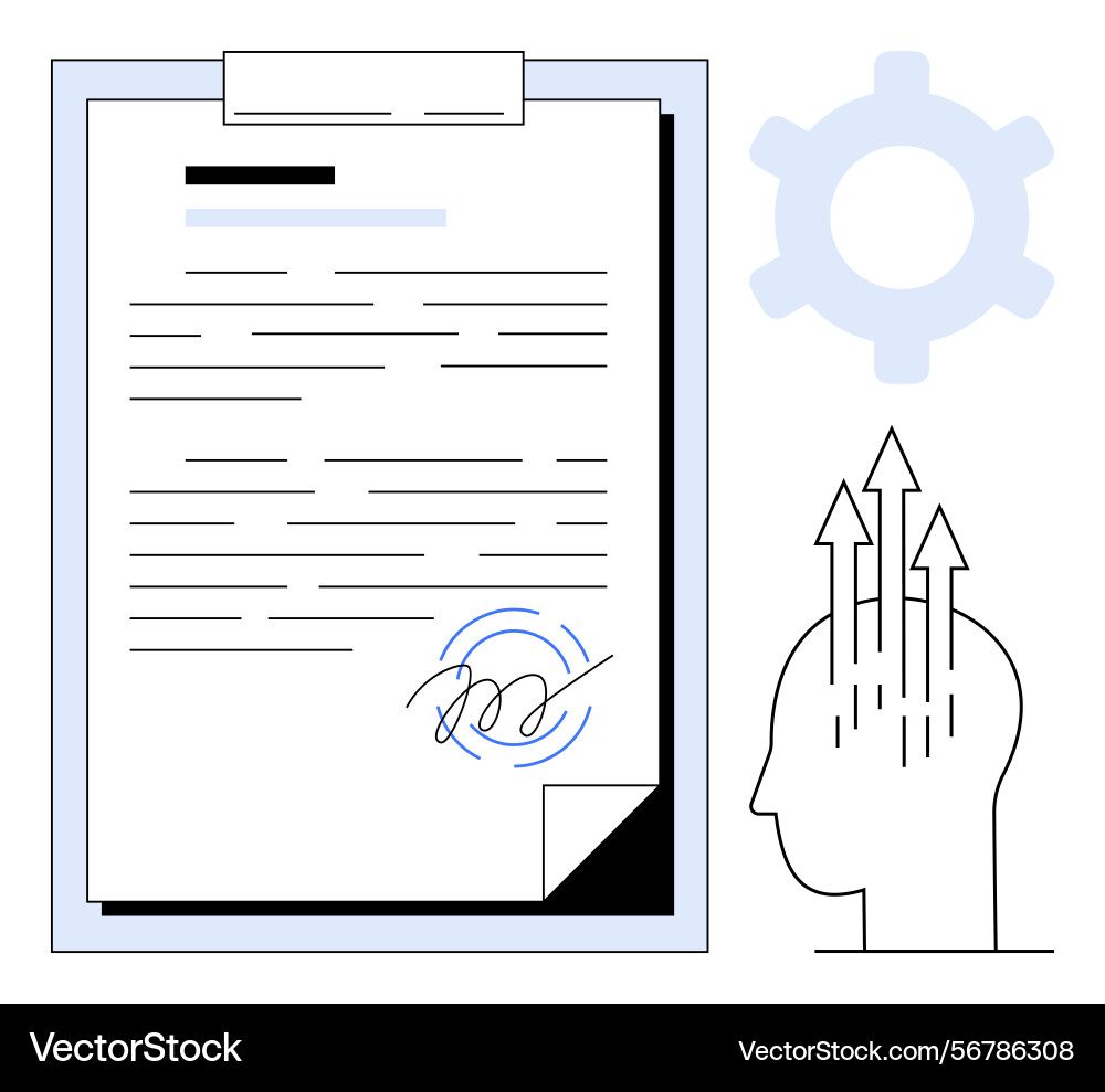 Signed document with brainstorming head Signed document with brainstorming head vector image