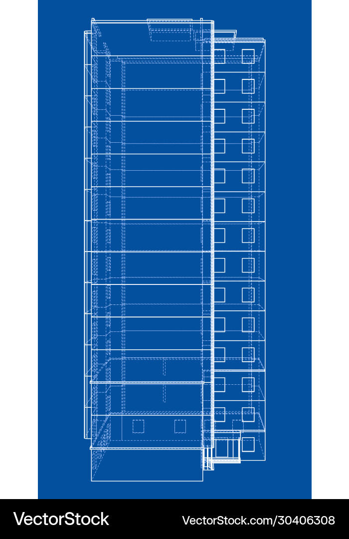 Wire-frame model a multi-storey building vector image