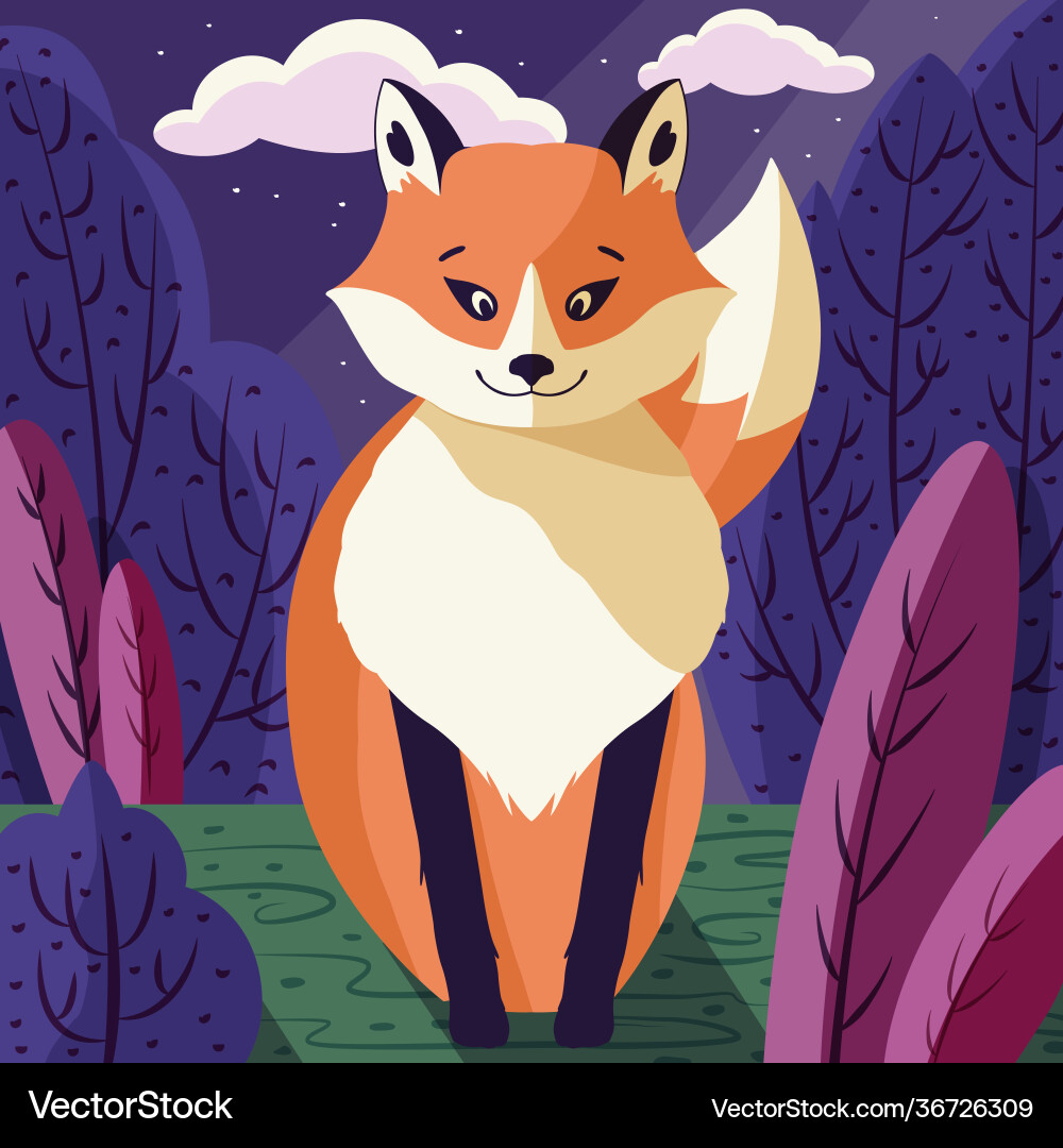 Colorful portrait cute red fox in forest Colorful portrait cute red fox in forest vector image