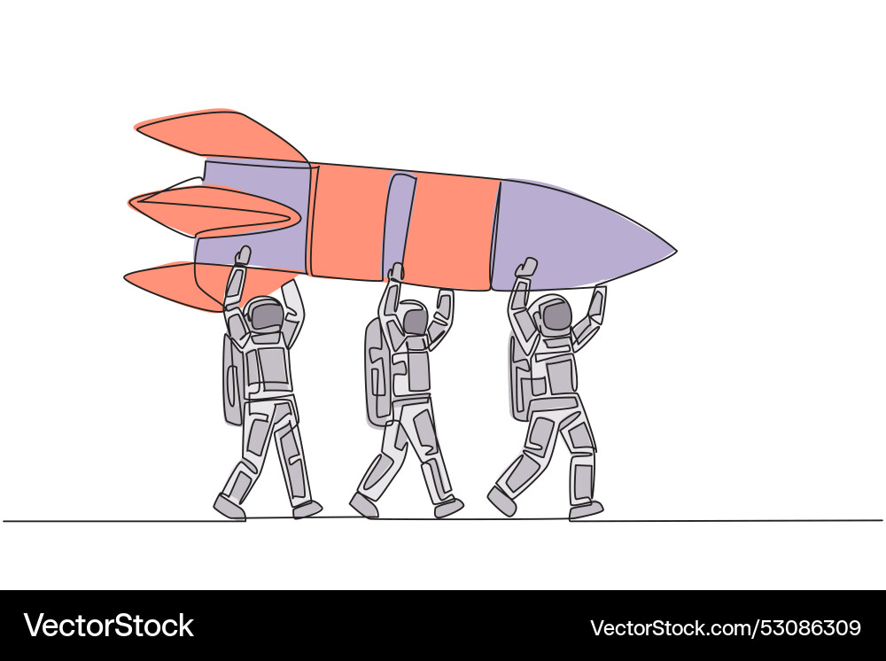 Continuous one line drawing a group of astronauts Continuous one line drawing a group of astronauts vector image