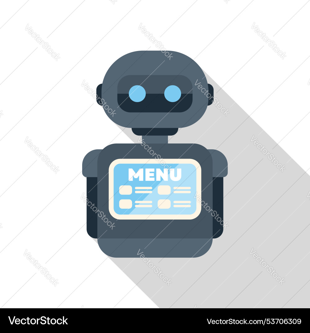 Cute robot showing menu on screen displaying long Cute robot showing menu on screen displaying long vector image