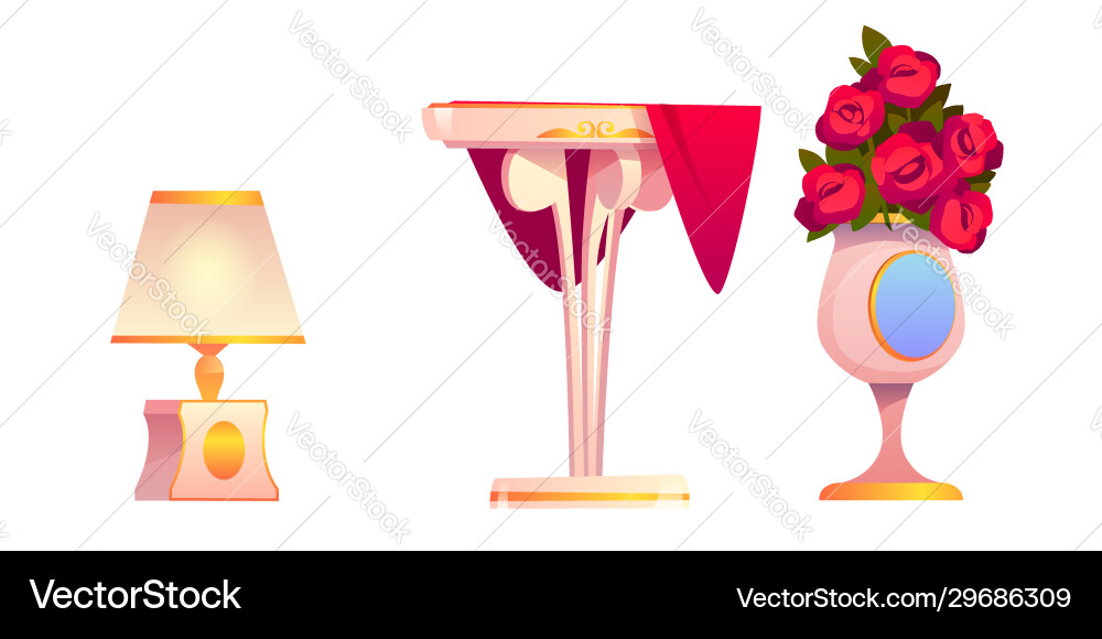 Elegant Table Setting with Vase and Lamp vector image