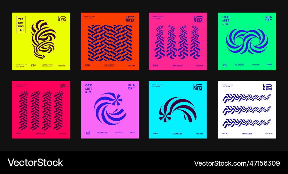 Set of abstract striped 3d shapes collection Vector Image
