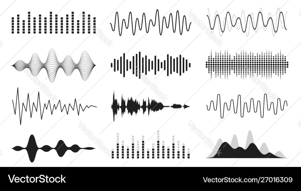 Set sound waves analog and digital line Set sound waves analog and digital line vector image