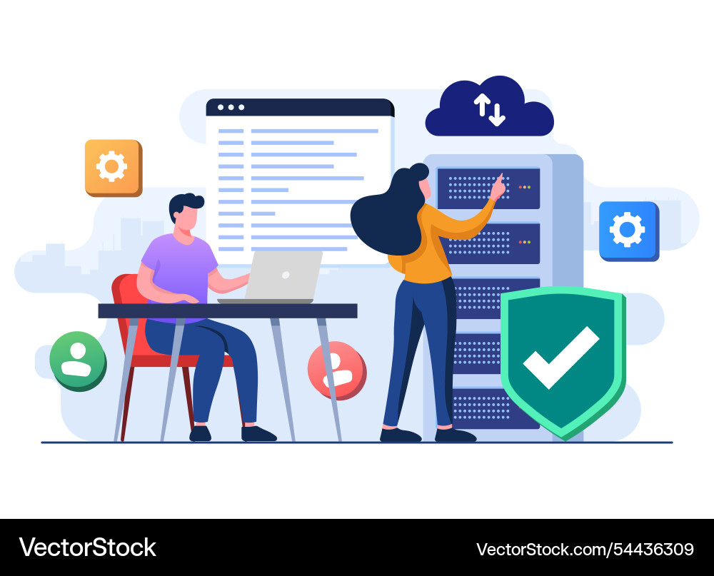 Software engineers with cloud data storage Software engineers with cloud data storage vector image