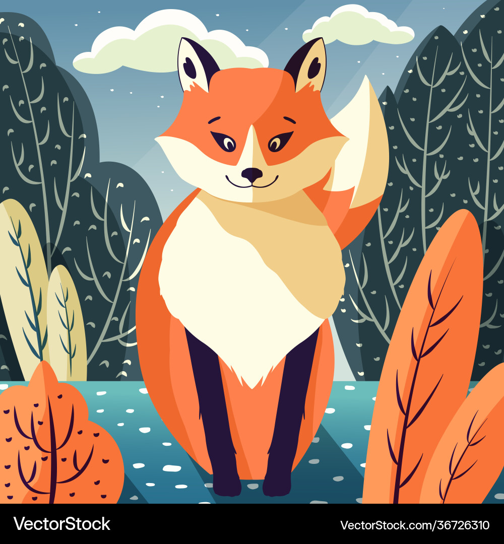 Bunte Portrait niedlichen roten Fuchs im Wald Bunte Portrait niedlichen roten Fuchs im Wald vektorbild