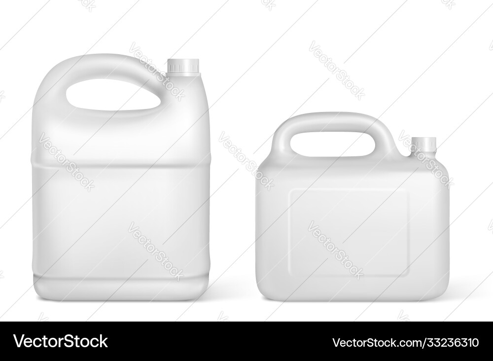 Plastic canisters white jerrycan isolated bottles Plastic canisters white jerrycan isolated bottles vector image