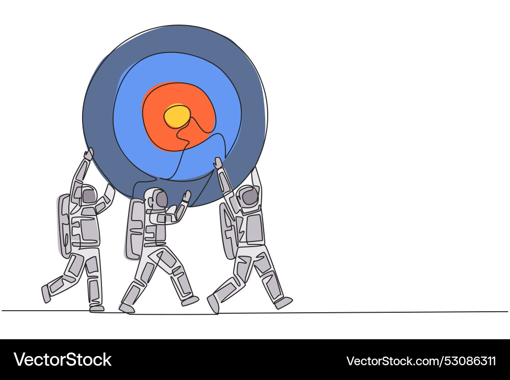 Continuous one line drawing group of astronauts Continuous one line drawing group of astronauts vector image