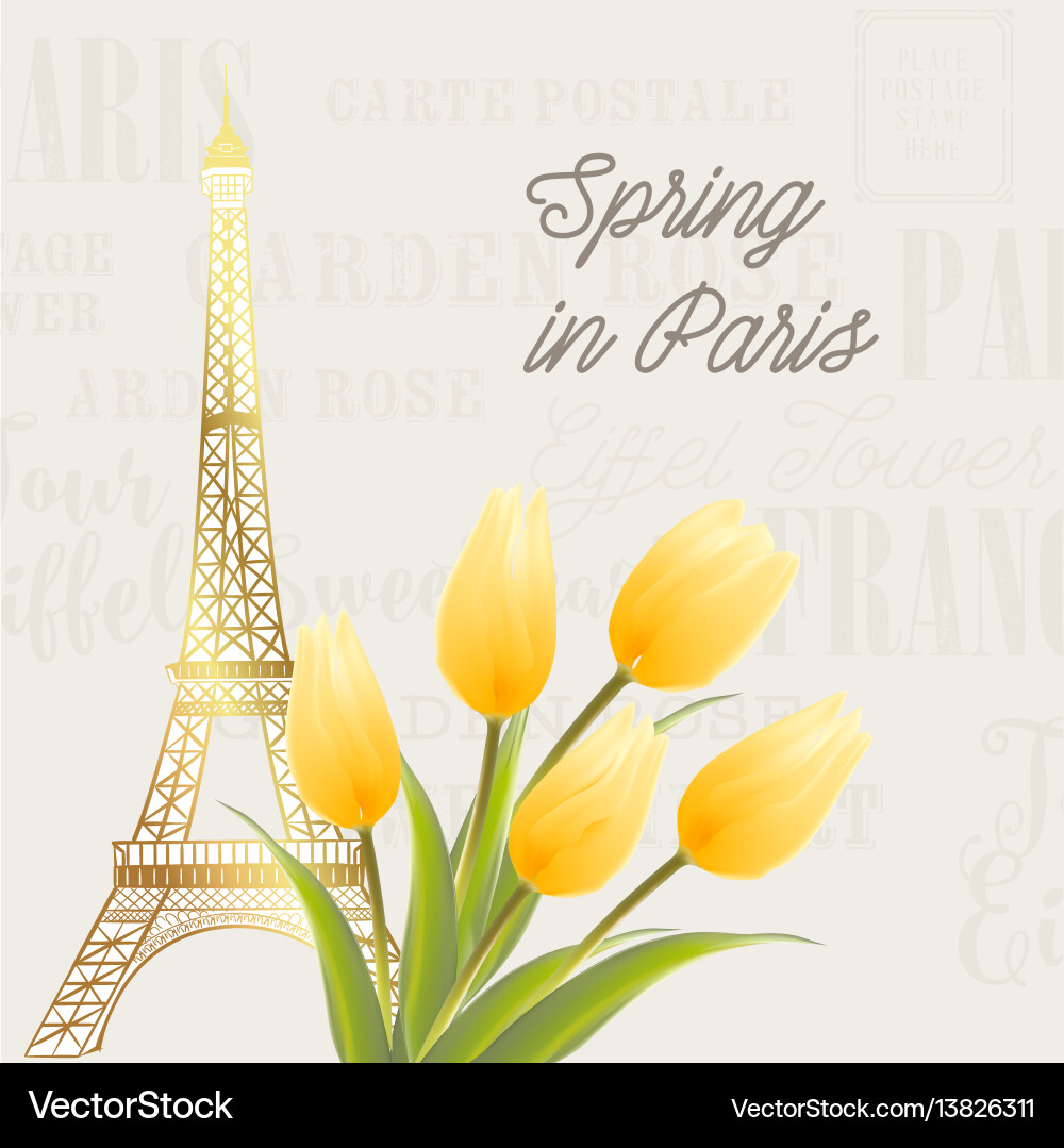 Eiffel tower and tulip bouquet Eiffel tower and tulip bouquet vector image
