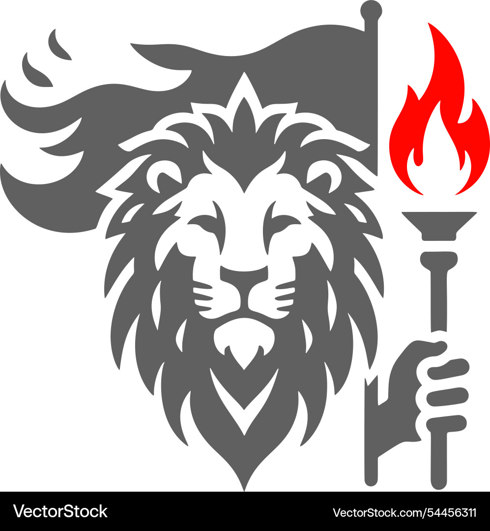 Lion with flag and torch Vector Image