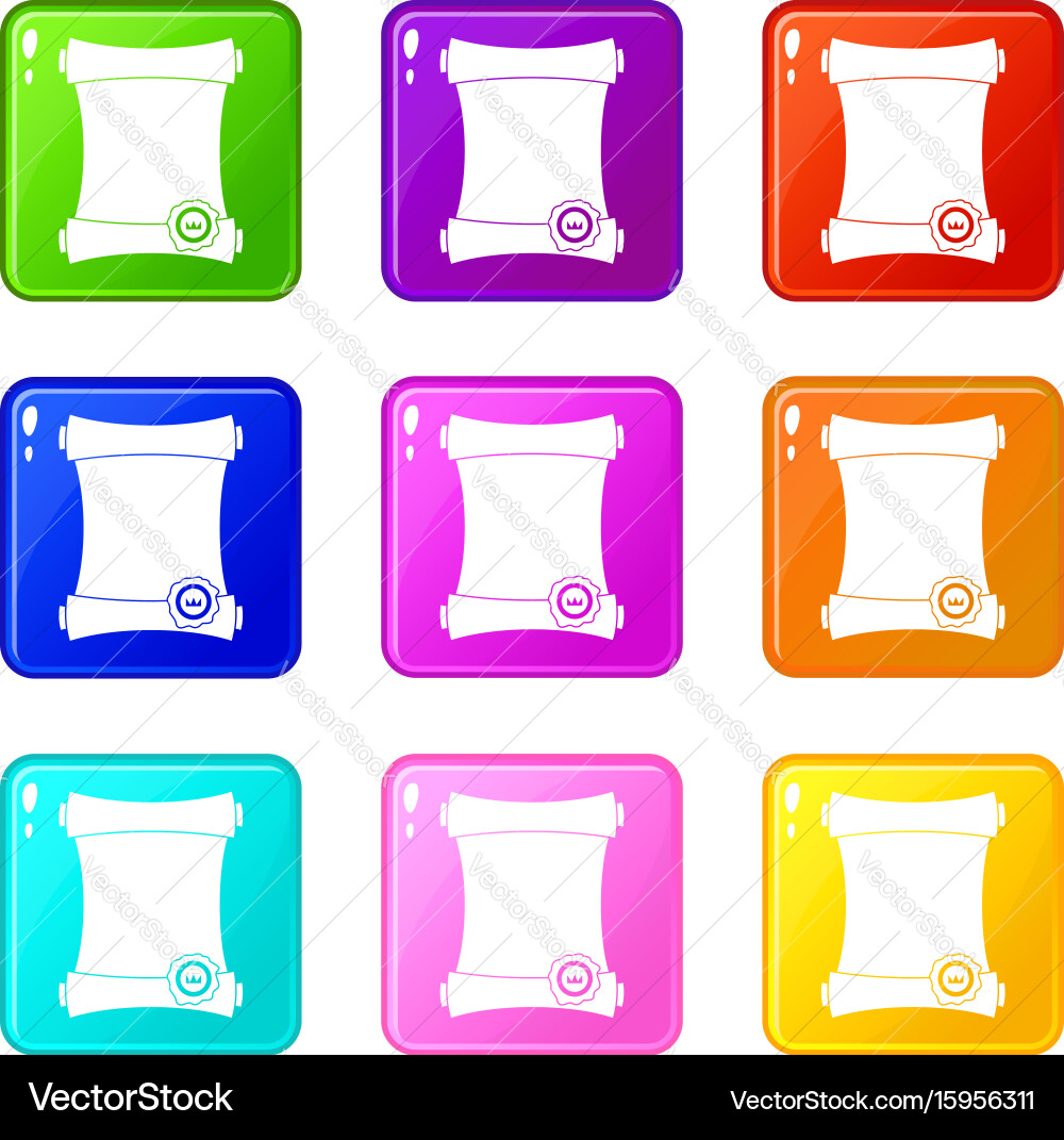 Paper scroll with wax seal set 9 vector image
