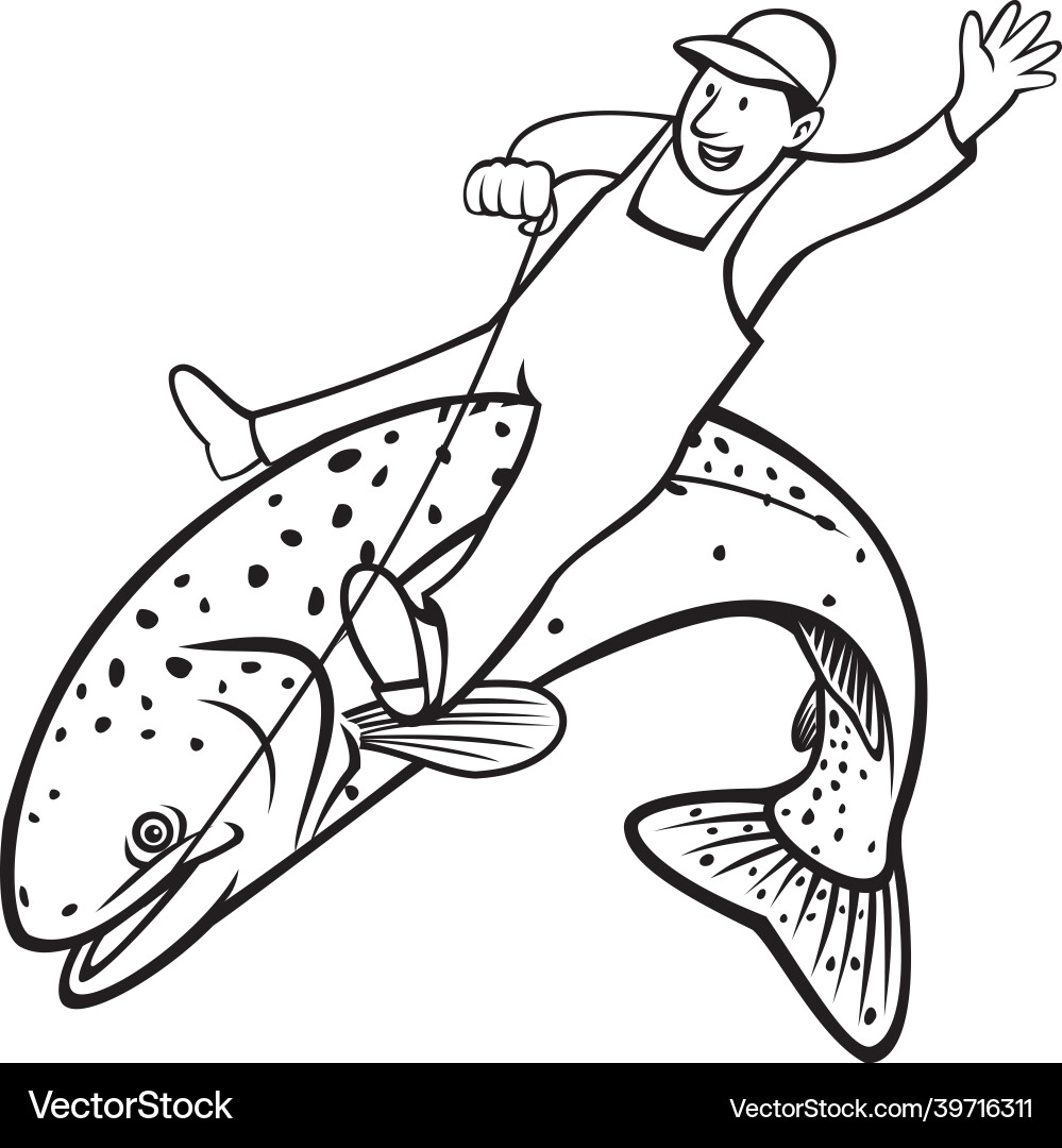Trout fisherman riding steelhead or rainbow Vector Image