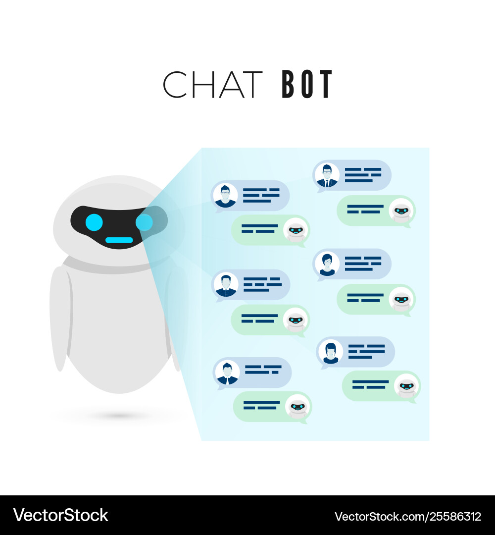 Chatbot concept robot projects a screen Chatbot concept robot projects a screen Vector Image