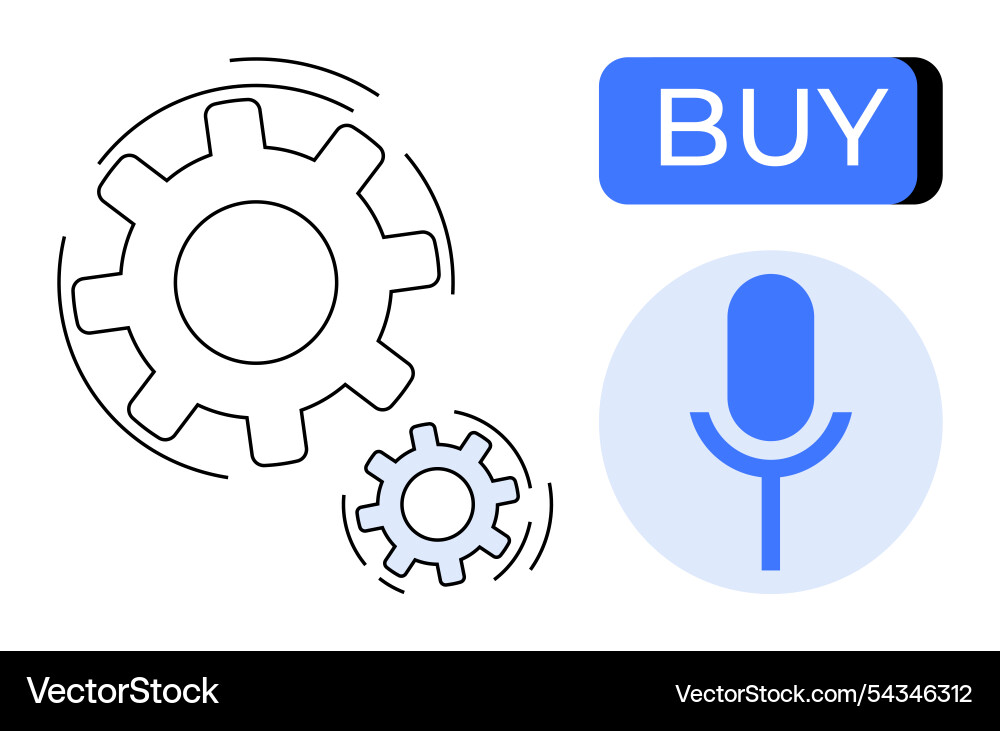 Gear mechanism with microphone and buy button Gear mechanism with microphone and buy button vector image
