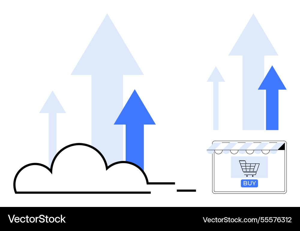 Online storefront growth with arrow graph Online storefront growth with arrow graph vector image