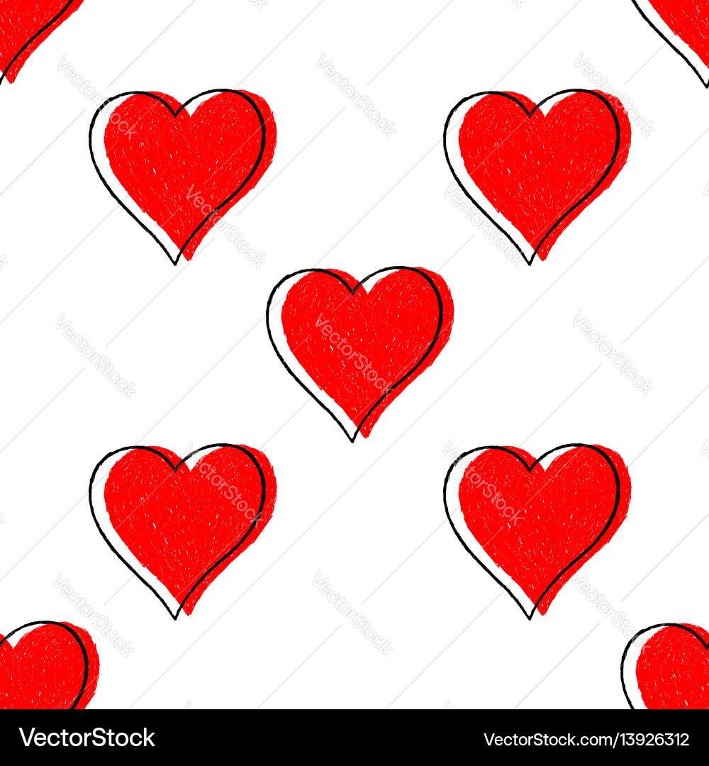 Seamless pattern red heart with contour vector image