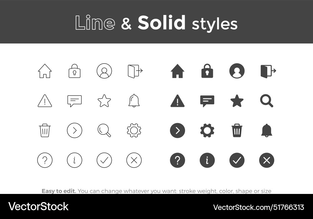 Best 16 unique high quality basic ui icons solid Vector Image