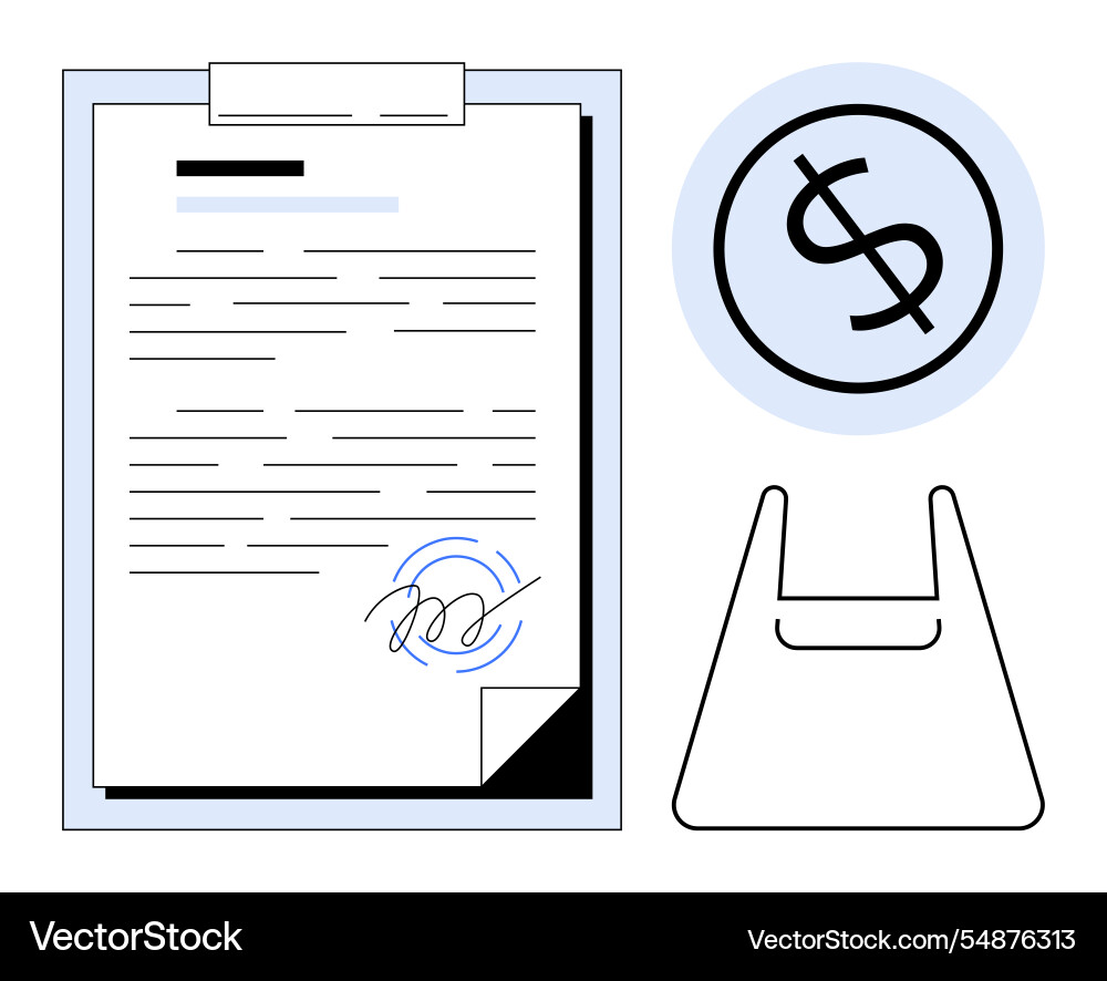 Contract document with signature shopping bag Contract document with signature shopping bag Vector Image